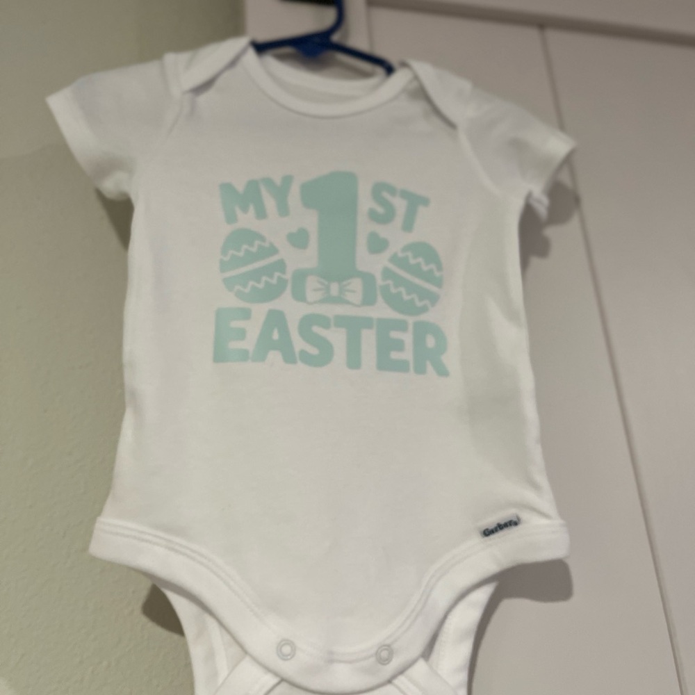 Gerber White and Blue 'My 1st Easter' Bodysuit
